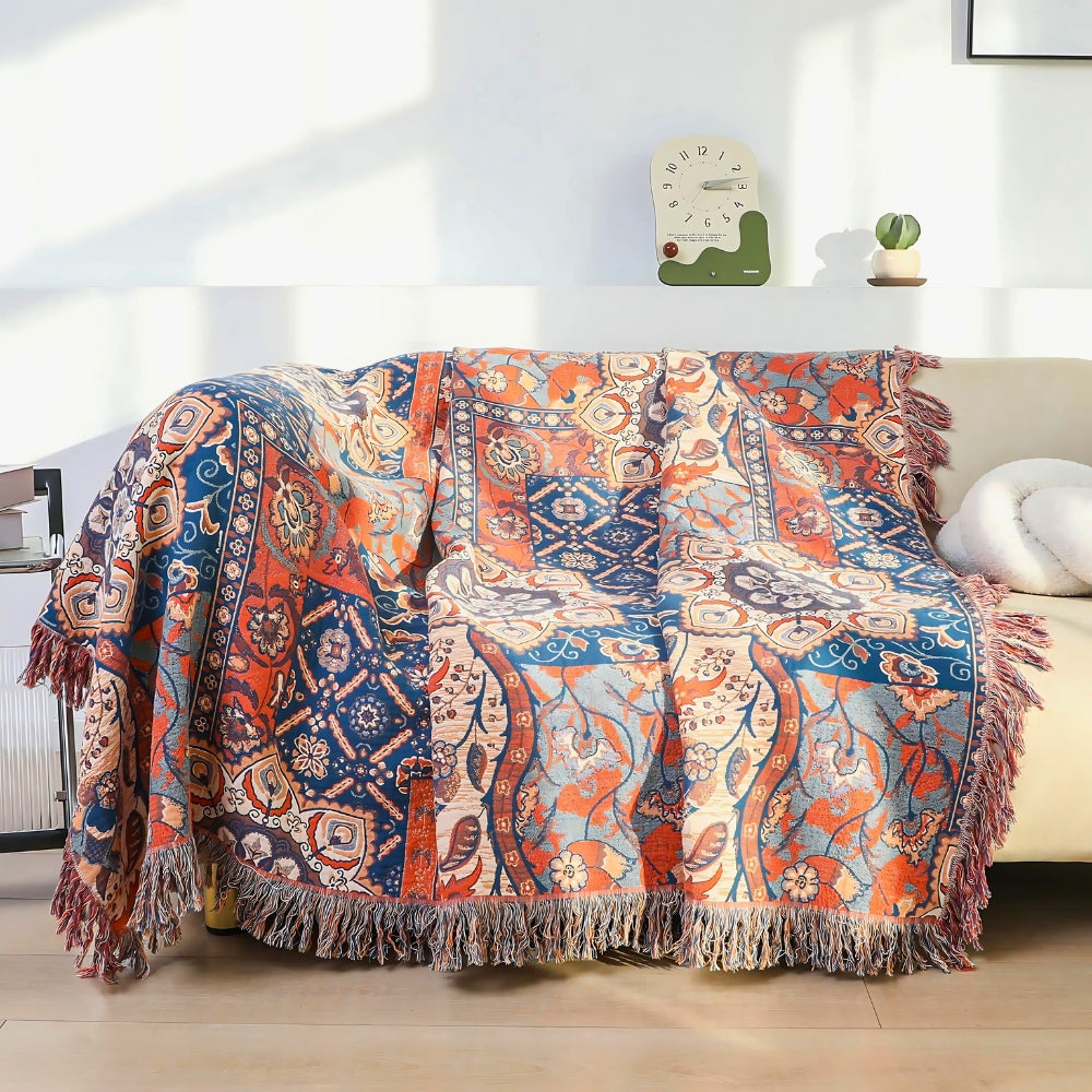 Solea bomullspledd i blomsterjacquard
