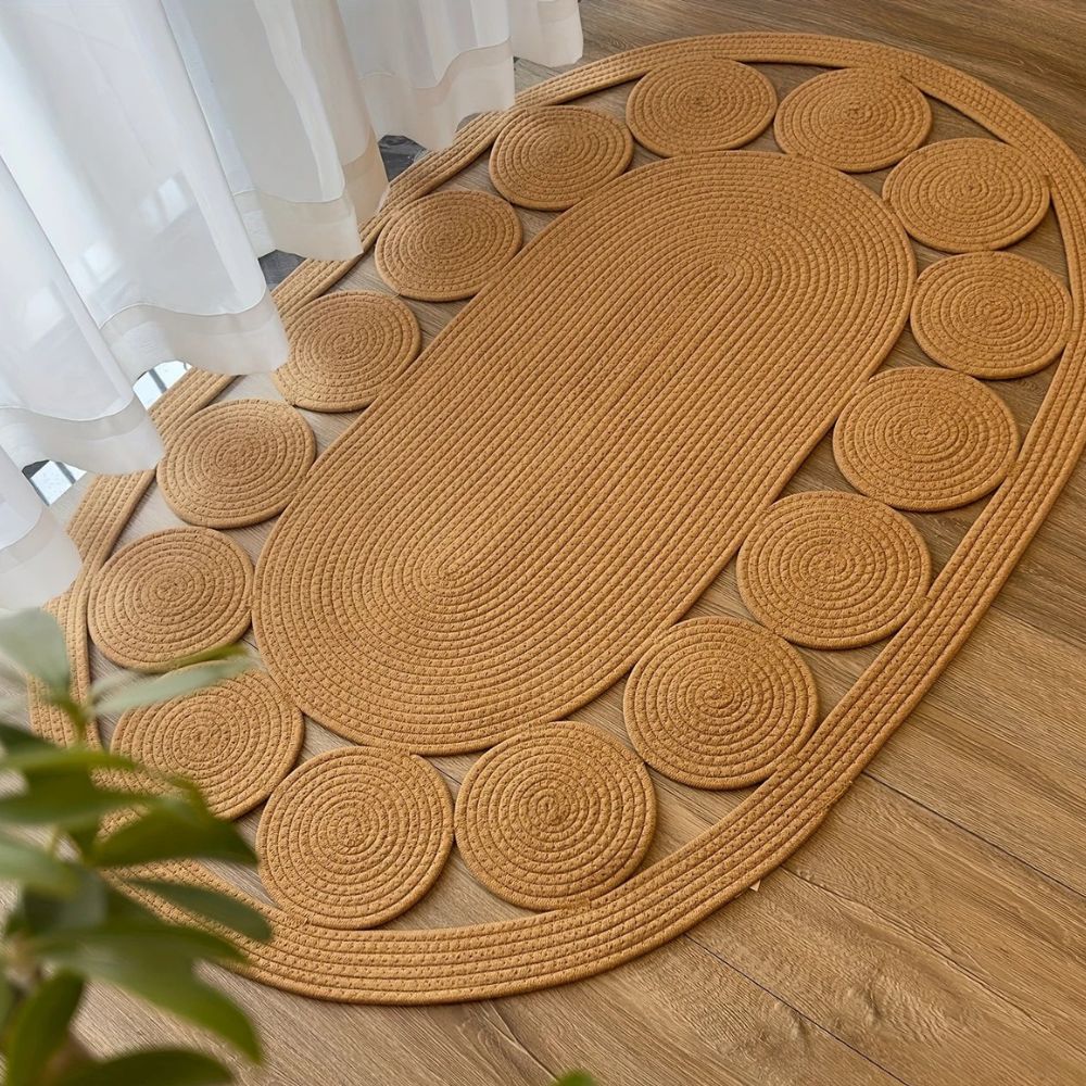 Ovalt boho-teppe med solspiral – Sunloop Braided