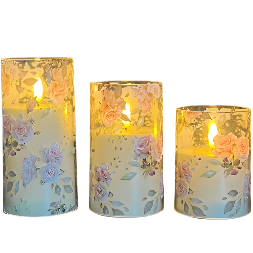 Ledsen™ FloralCandle: Koselig Elegant Glød Delikat Blomstertrykk LED Stearinlys Sett