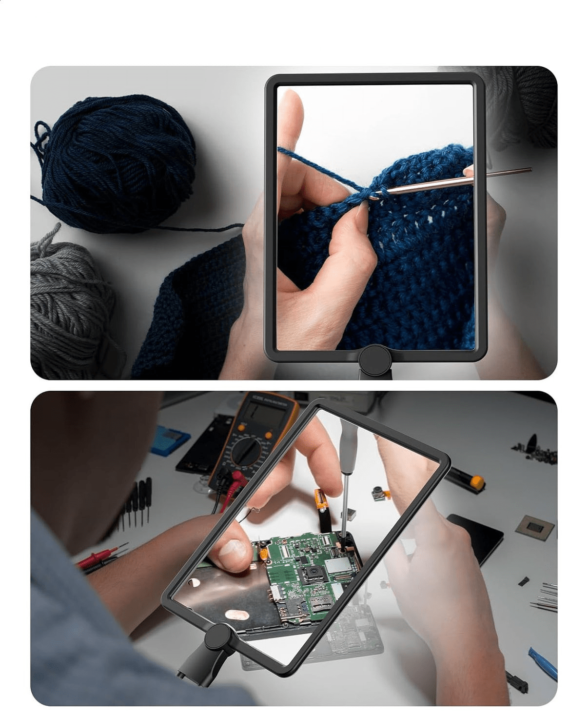 Håndfri Forstørrelsesglass med LED - lys – 5X Forstørrelse, Fleksibel Holder & USB - oppladbar - NordHjem