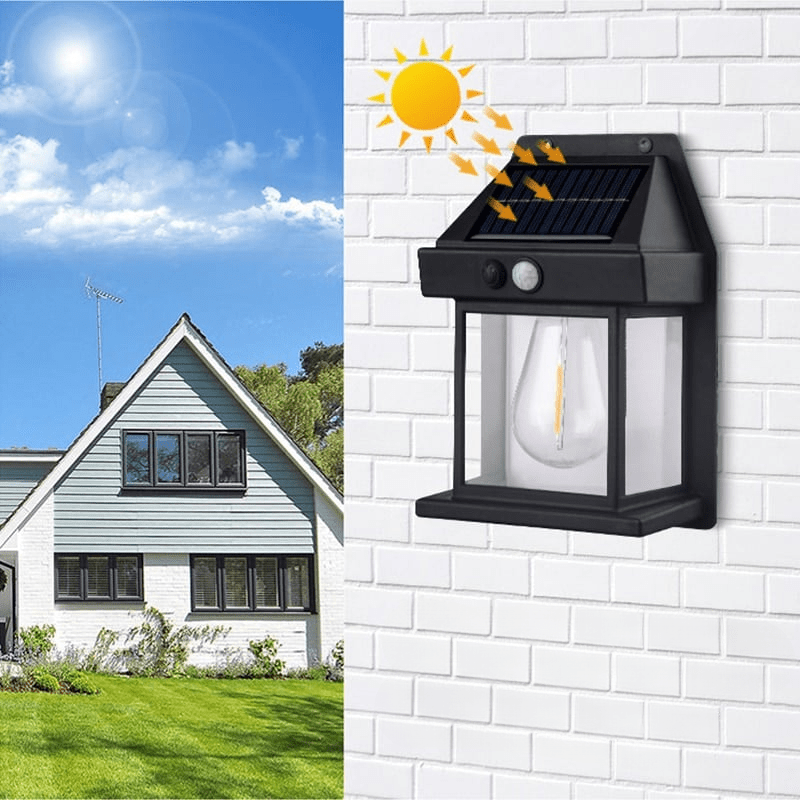 Solcelle Vegglampe med Bevegelsessensor – Energisparende, Vanntett, Supersterkt Lys for Utendørsbruk (Hvit/Svart) - NordHjem