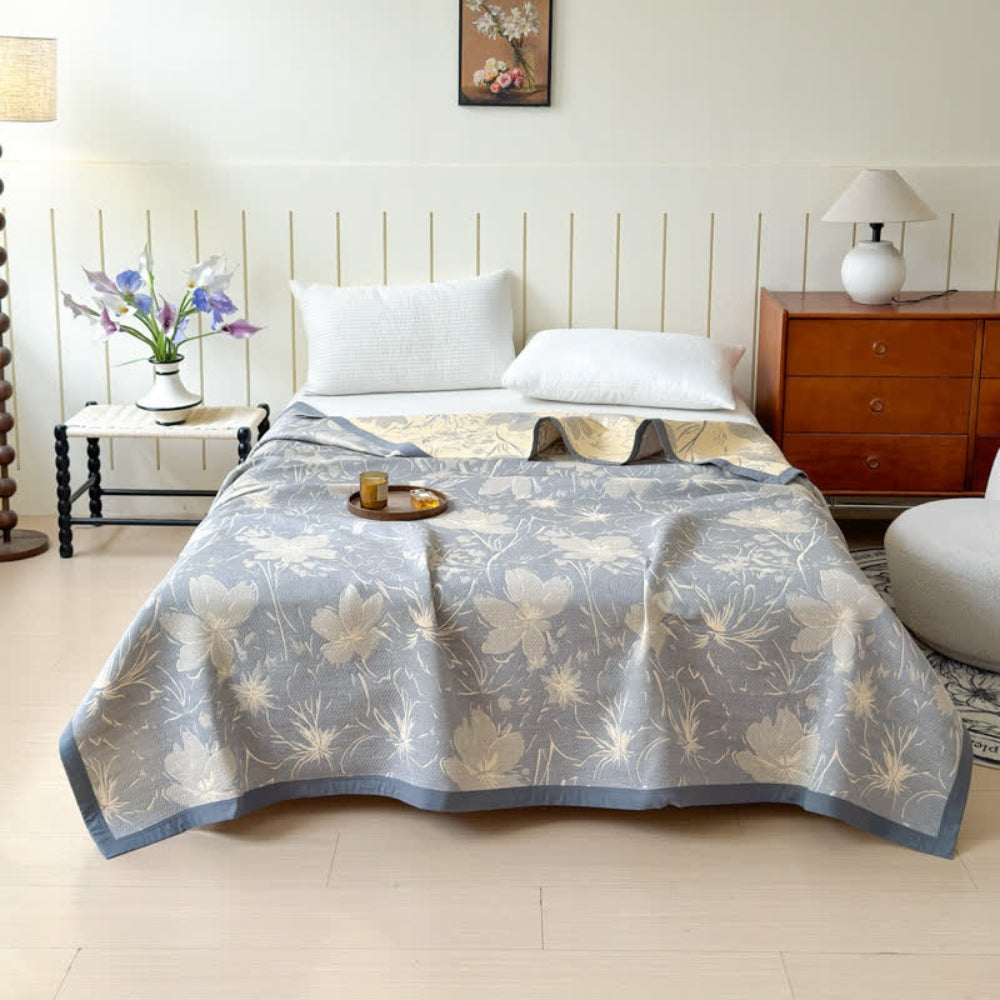 Velurelle vendbart bomullspledd med blomster – 59"x79"