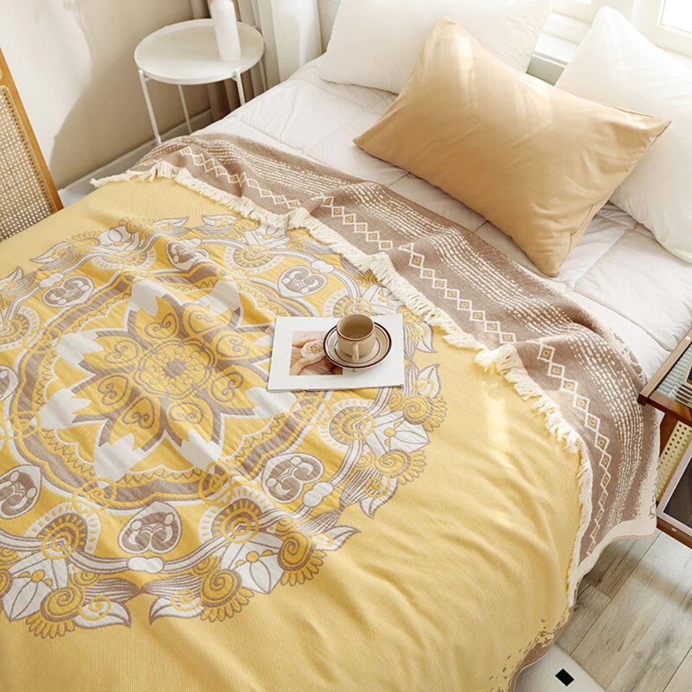 Wander boho-bomullspledd med mandala