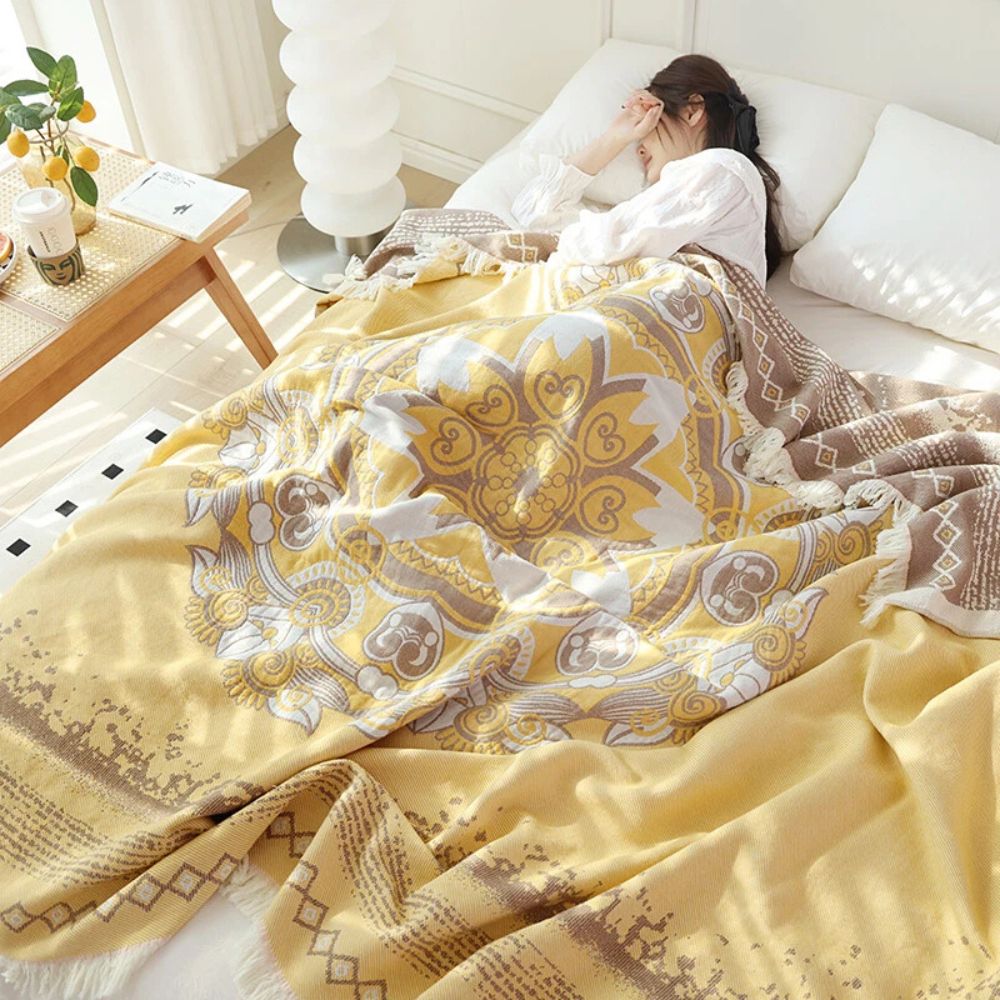 Wander boho-bomullspledd med mandala