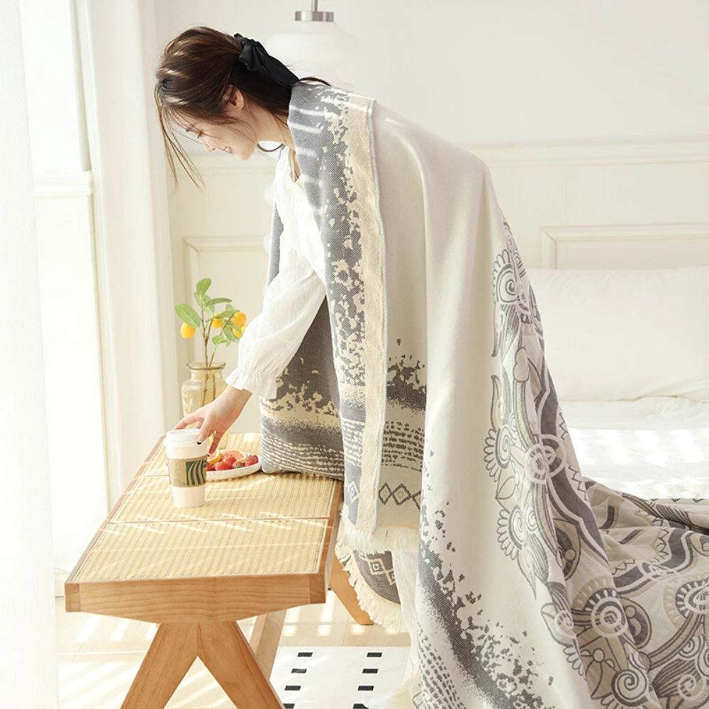 Wander boho-bomullspledd med mandala