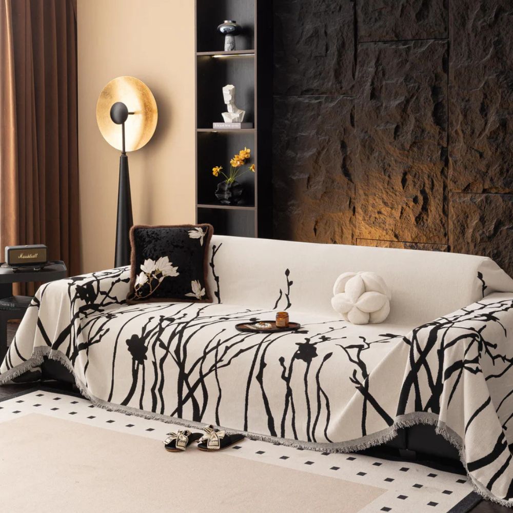 Chenille-sofatrekk med skumringsgrener – Elfenben Petals