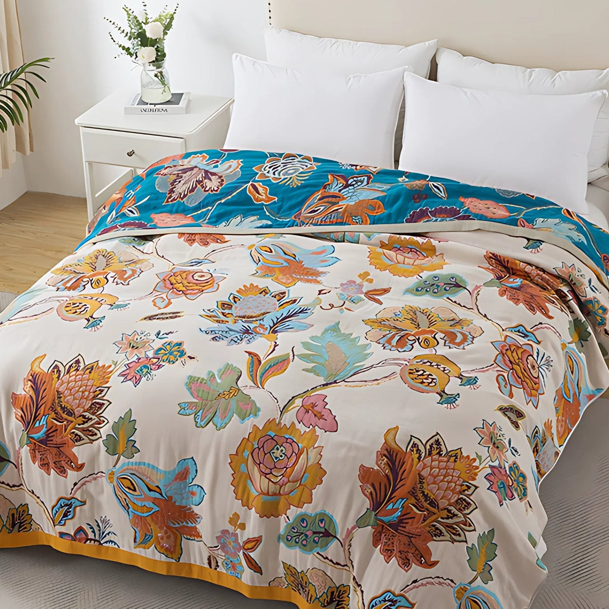 Wildbloom vendbart bomullspledd med blomster – 59"x79"