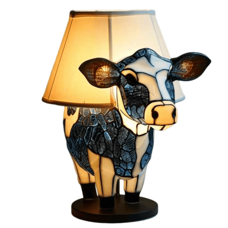 Håndlaget Highland - ku Bordlampe i Farget Glass – Unik Kunstnerisk Hjemmedekorasjon og Gave - NordHjem