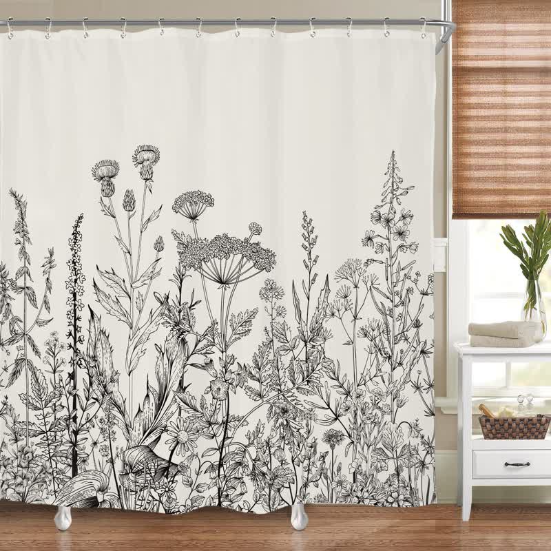 Vanntett dusjforheng med planter i pastoral stil