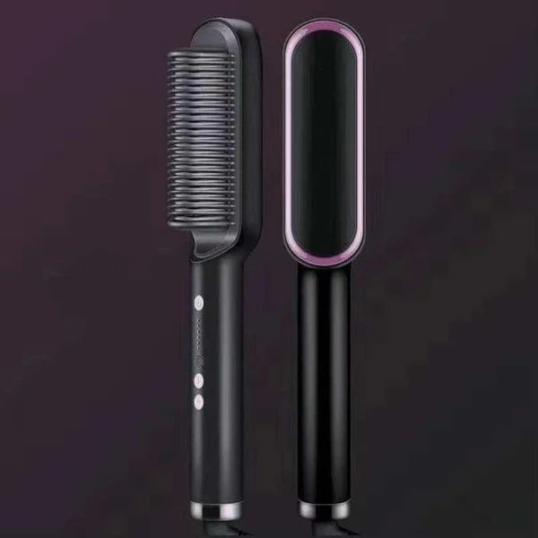 2-i-1 Hårbørste & Rettetang | Anti-Frizz, Glatt & Enkel Styling | PTC Oppvarming | For Alle Hårtyper & Skjegg