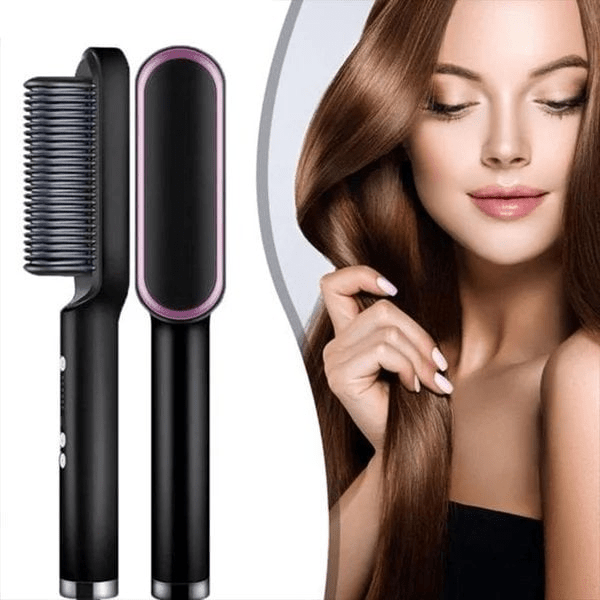 2 - i - 1 Hårbørste & Rettetang | Anti - Frizz, Glatt & Enkel Styling | PTC Oppvarming | For Alle Hårtyper & Skjegg - NordHjem