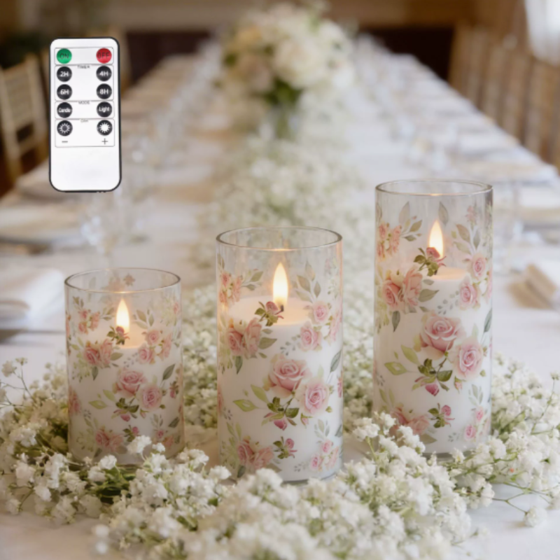 Ledsen™ FloralCandle: Koselig Elegant Glød Delikat Blomstertrykk LED Stearinlys Sett