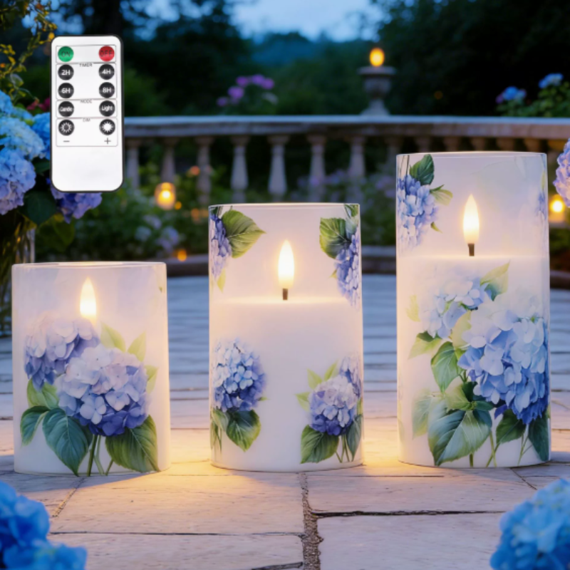 Ledsen™ FloralCandle: Koselig Elegant Glød Delikat Blomstertrykk LED Stearinlys Sett