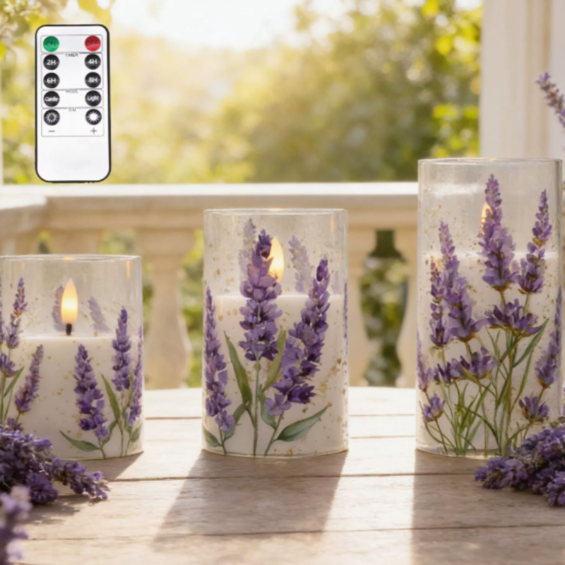 Ledsen™ FloralCandle: Koselig Elegant Glød Delikat Blomstertrykk LED Stearinlys Sett