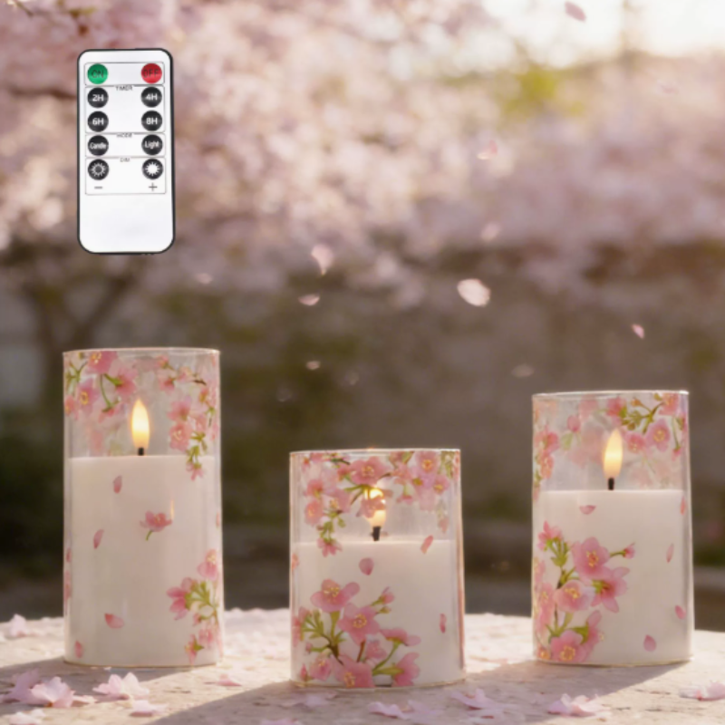 Ledsen™ FloralCandle: Koselig Elegant Glød Delikat Blomstertrykk LED Stearinlys Sett