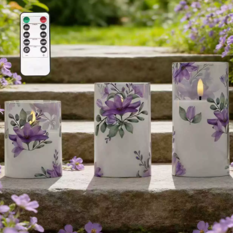 Ledsen™ FloralCandle: Koselig Elegant Glød Delikat Blomstertrykk LED Stearinlys Sett