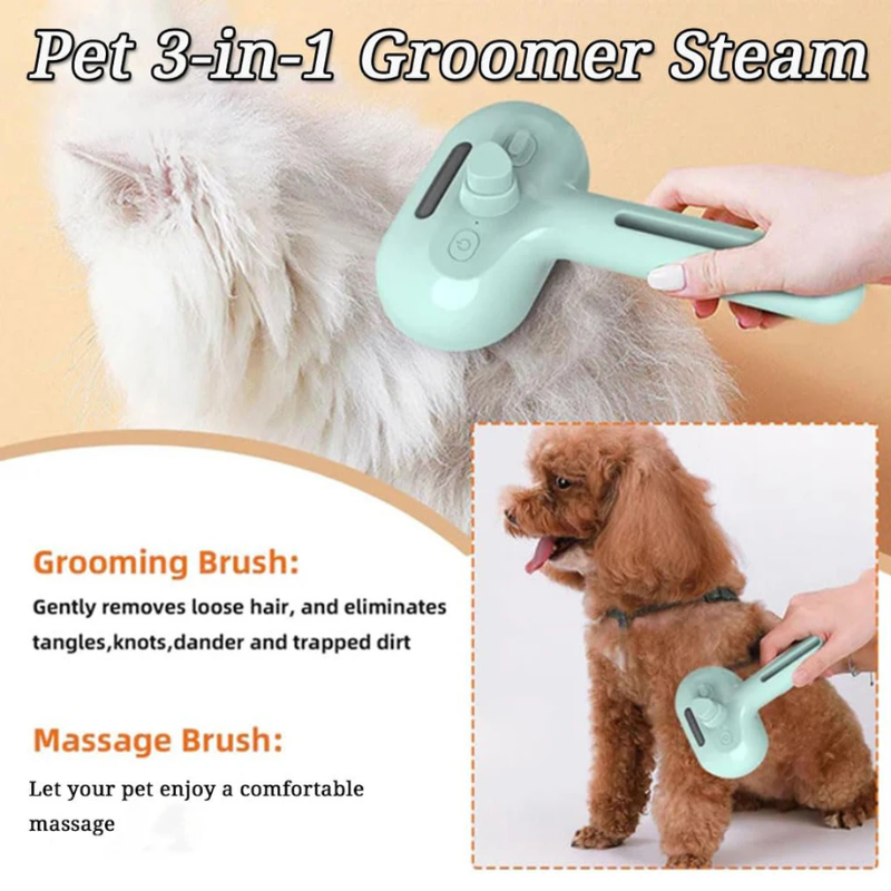 DogCatFri™ PetSteamer: 2-I-1 Spraypleie Kjæledyr Steamer Børste