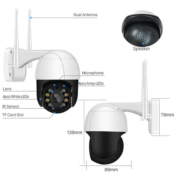 Utendørs IP - kamera | Full HD 1080P | Pan/Tilt | Nattsyn | Bevegelsesdeteksjon | Vanntett (IP66) | WiFi & LAN | SecuFirst App - NordHjem