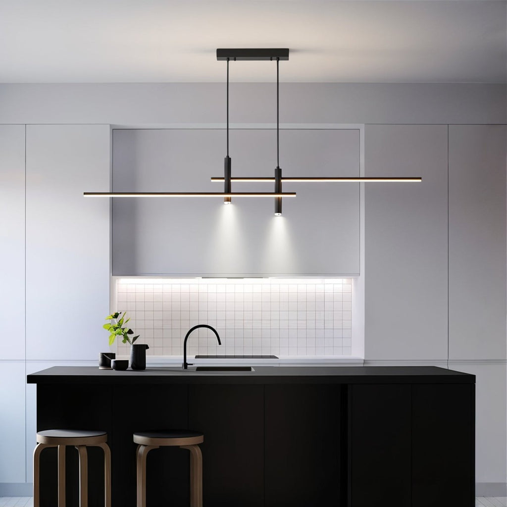 LumiLine moderne lineær LED-taklampe i matt sort over kjøkkenøy
