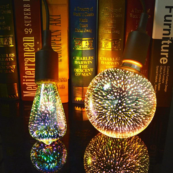 3D LED Dekorativ Lyspære – Sølvbelagt Glass, E27, 6.3 Tommer - NordHjem