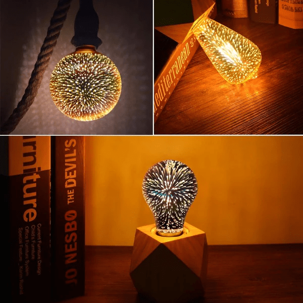 3D LED Dekorativ Lyspære – Sølvbelagt Glass, E27, 6.3 Tommer - NordHjem