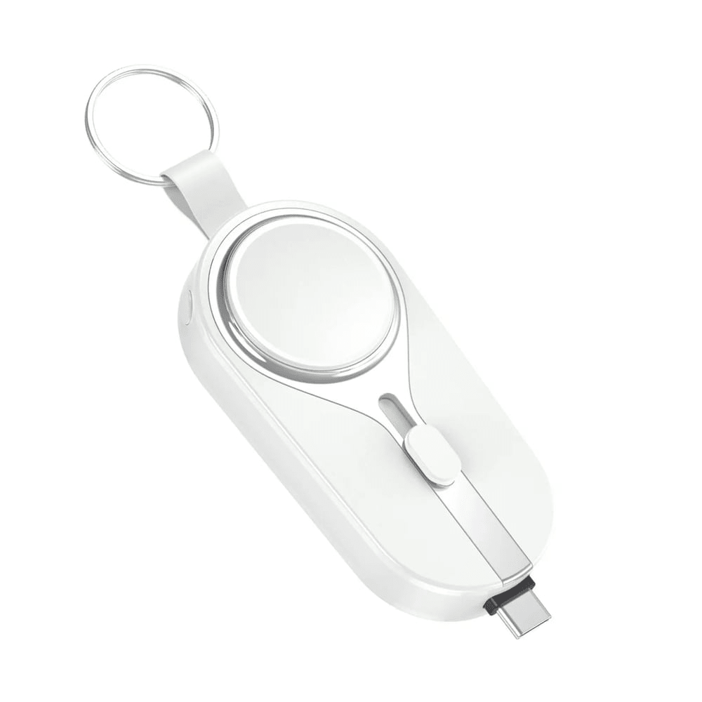 KeyPact Duo 2 - i - 1 Mini Powerbank med Klokkelader – 2000mAh, Type - C & Lightning, Robust med Karabinkrok - NordHjem