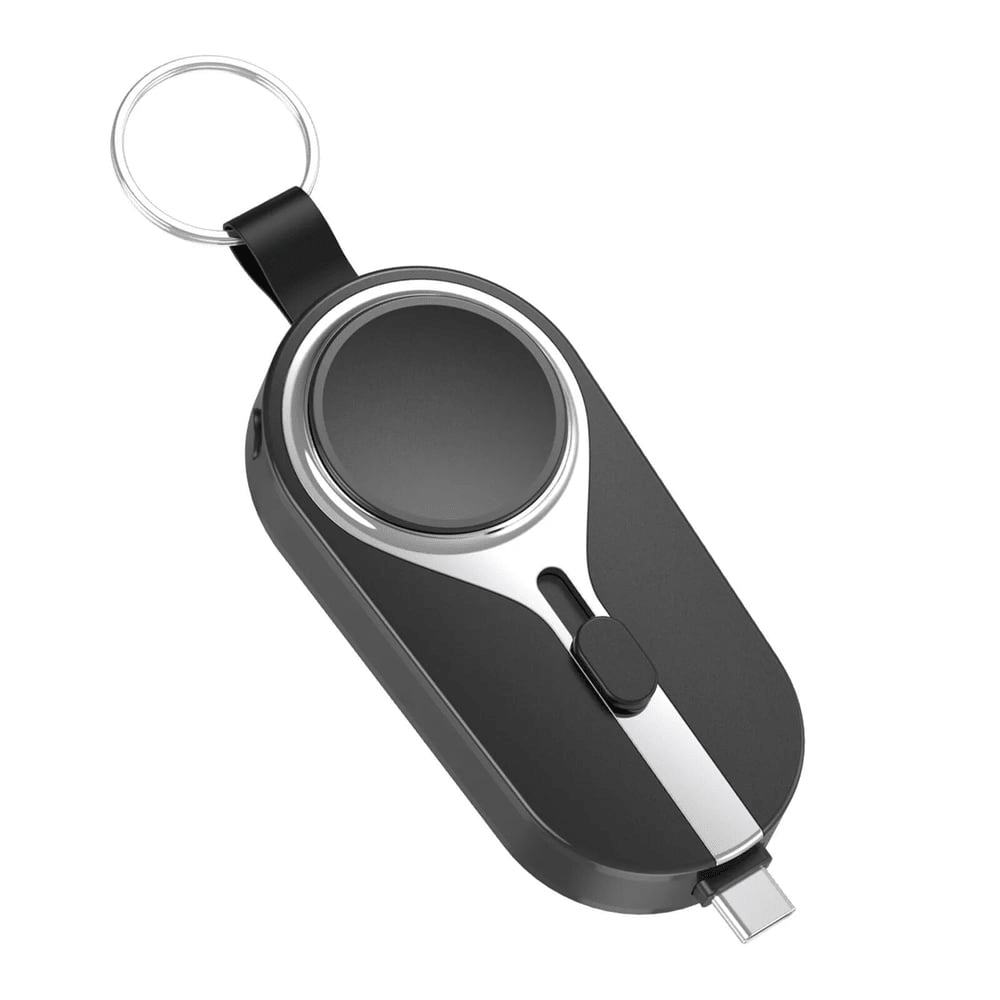 KeyPact Duo 2 - i - 1 Mini Powerbank med Klokkelader – 2000mAh, Type - C & Lightning, Robust med Karabinkrok - NordHjem